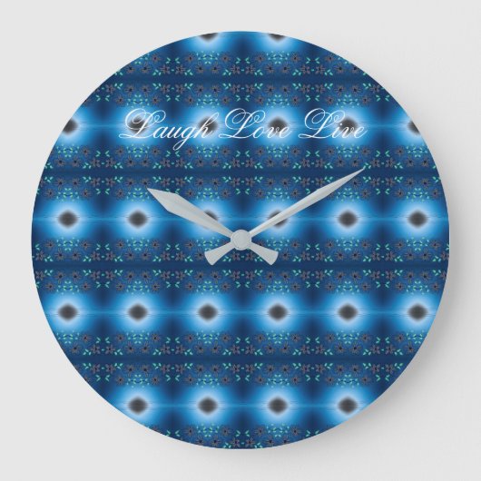Blue Flowered Clock met Laugh Love and Live Grote Klok (Voorkant)
