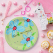 Blue Flowered Paper Borden van 9 inch Papieren Bordje (Feest)