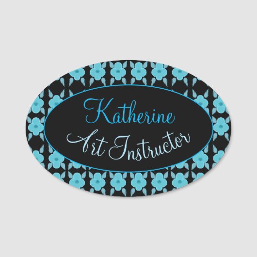 Blue Flowered Personalized Naamplaatje (Voorkant)