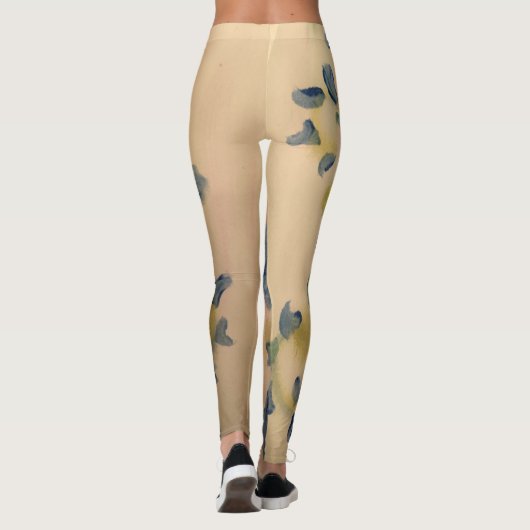 Blue Flowered Waterverf Art Leggings (Achterkant)