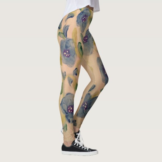 Blue Flowered Waterverf Art Leggings (Rechts)