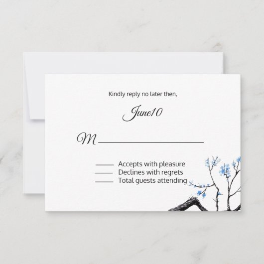 Blue Flowering Branch Wedding RSVP (Voorkant)