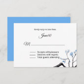 Blue Flowering Branch Wedding RSVP (Voorkant / Achterkant)