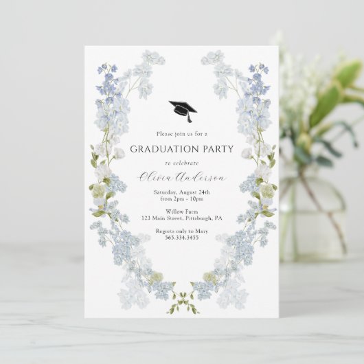 Blue Flowers Afstudeerfeest Kaart (Staand voorkant)