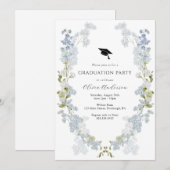 Blue Flowers Afstudeerfeest Kaart (Voorkant / Achterkant)