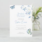 Blue Flowers and Butterflies Wit Vrijgezellenfeest Kaart (Staand voorkant)