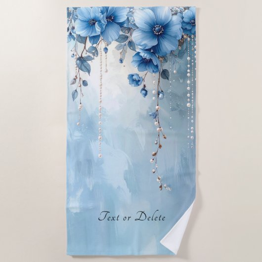 Blue Flowers and Pearls Beach Towel Strandlaken (Voorkant)