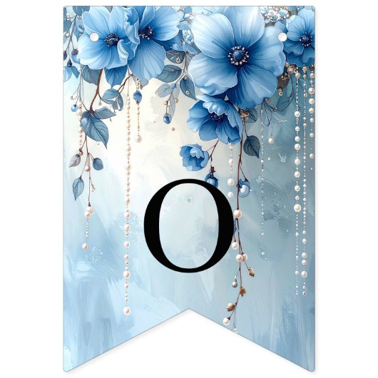 Blue Flowers and Pearls Bunting Flag Vlaggetjes (Tweede vlag)