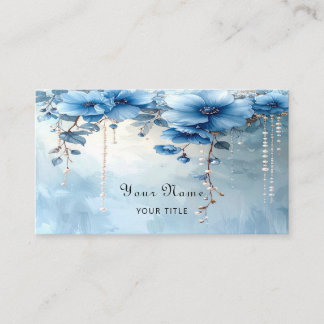 Blue Flowers and Pearls Business Card Visitekaartje
