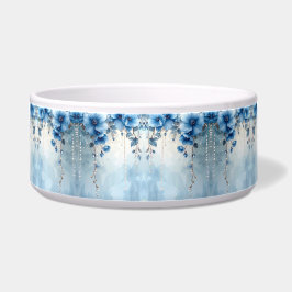 Blue Flowers and Pearls Ceramic Pet Bowl Voerbakje