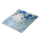 Blue Flowers and Pearls Ceramic Tile Tegeltje (Zijkant)