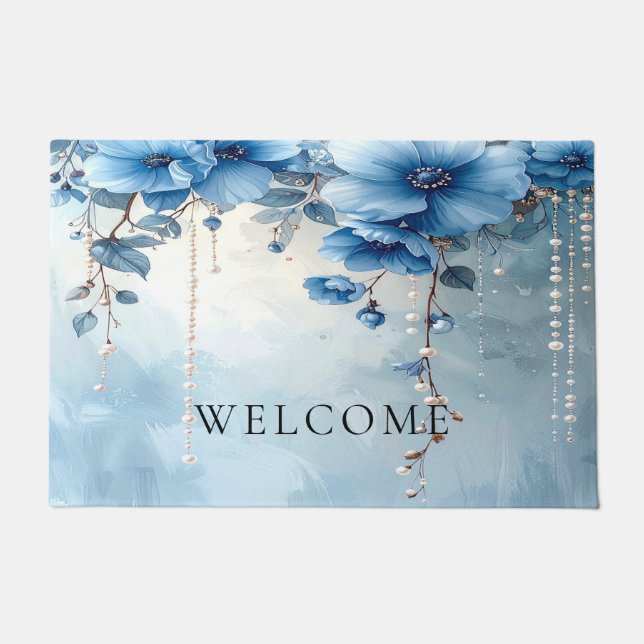 Blue Flowers and Pearls Doormat Deurmat (Voorkant)