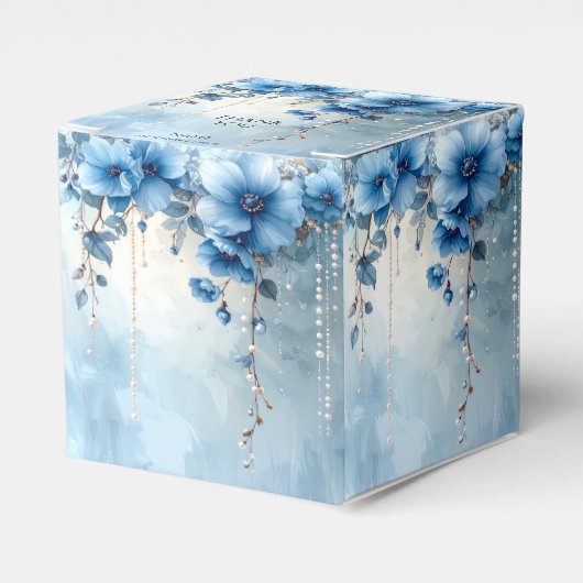 Blue Flowers and Pearls Favor Box Bedankdoosjes (Voorkant Zijde)