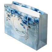 Blue Flowers and Pearls Gift Bag Groot Cadeauzakje (Achterkant Gekanteld)
