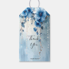 Blue Flowers and Pearls Gift Tag Cadeaulabel