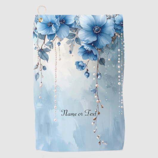 Blue Flowers and Pearls Golf Towel Golfhanddoek (Voorkant)