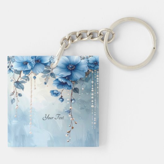 Blue Flowers and Pearls Keychain (Achterkant)