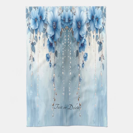 Blue Flowers and Pearls Kitchen Towel Theedoek (Verticaal)