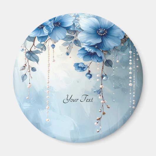Blue Flowers and Pearls Magnet (Voorkant)