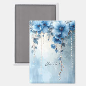 Blue Flowers and Pearls Magnet (Voorkant / Achterkant)