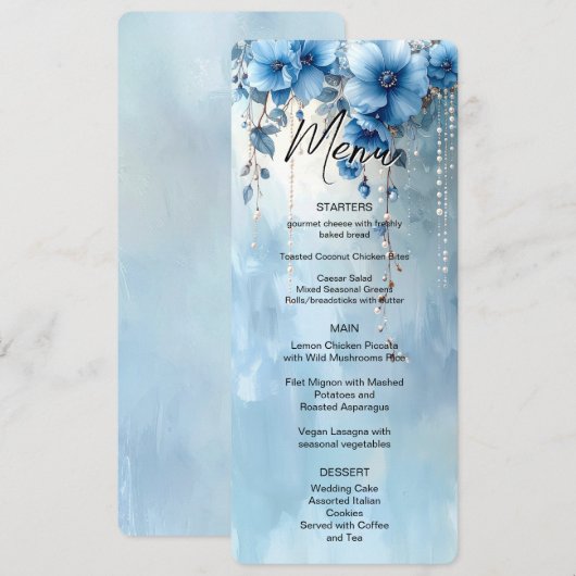 Blue Flowers and Pearls Menu (Voorkant / Achterkant)