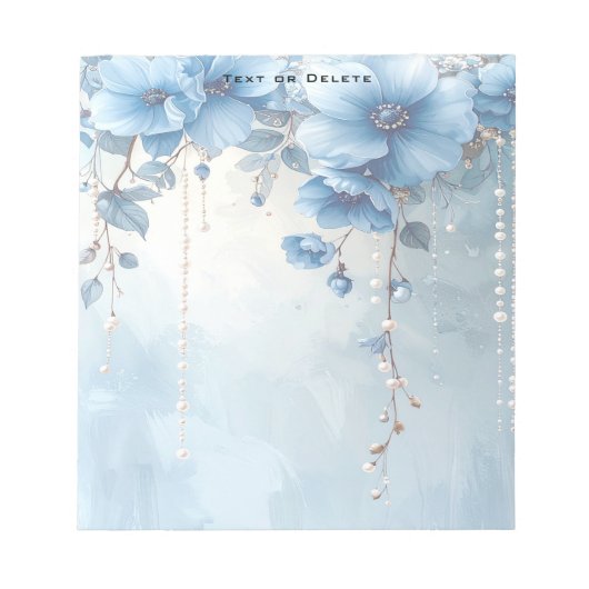 Blue Flowers and Pearls Notepad Notitieblok (Voorkant)