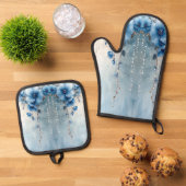 Blue Flowers and Pearls Ovenwant & Pannenlap Set (Top down)