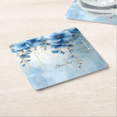 Blue Flowers and Pearls Paper Coaster Kartonnen Onderzetters (Schuin)