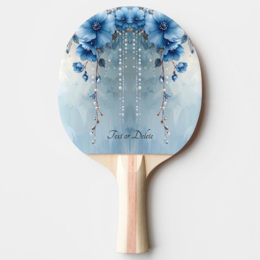 Blue Flowers and Pearls Ping Pong Paddle Tafeltennisbatje (Voorkant)