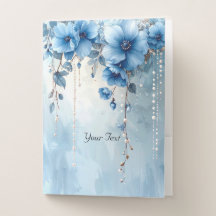 Blue Flowers and Pearls Pocket Folder