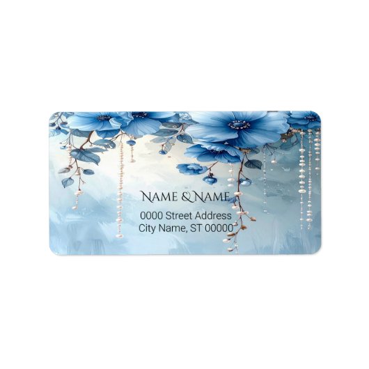 Blue Flowers and Pearls Return Address Label (Voorkant)