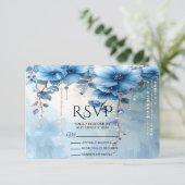 Blue Flowers and Pearls RSVP Card Kaartje (Staand voorkant)