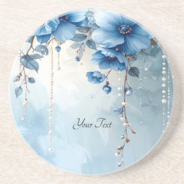 Blue Flowers and Pearls Sandstone Coaster Zandsteen Onderzetter