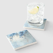 Blue Flowers and Pearls Stone Coaster Stenen Onderzetter (Zijkant)