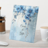 Blue Flowers and Pearls Tabletop Signs Reclamebord Met Voetstuk (Insitu)