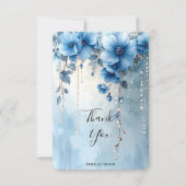 Blue Flowers and Pearls Thank You Card Bedankkaart (Voorkant)