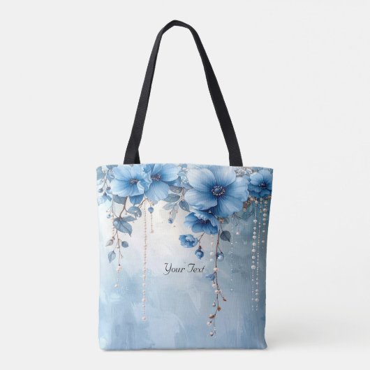 Blue Flowers and Pearls Tote Bag (Achterkant)