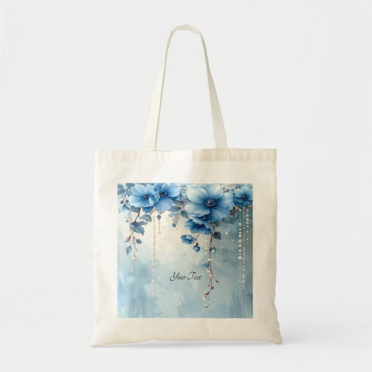 Blue Flowers and Pearls Tote Bag (Voorkant)
