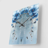 Blue Flowers and Pearls Wall Clock Vierkante Klok (Hoek)