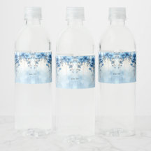 Blue Flowers and Pearls Water Bottle Label