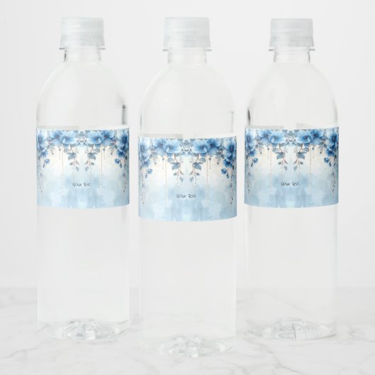 Blue Flowers and Pearls Water Bottle Label Waterfles Etiket (Flessen)