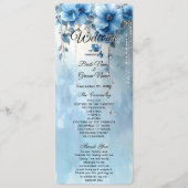Blue Flowers and Pearls Wedding Program Programmakaart (Voorkant)