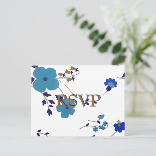 Blue Flowers Art Uitnodiging Briefkaart (Staand voorkant)