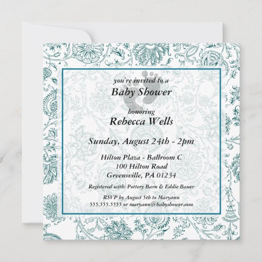 Blue Flowers Baby Shower-uitnodigingen Kaart (Voorkant)