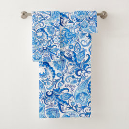 Blue Flowers Bath Towelset Bad Handdoek