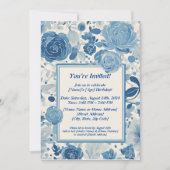 Blue Flowers Birthday Invitation Kaart (Voorkant)