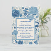 Blue Flowers Birthday Invitation Kaart (Staand voorkant)