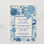 Blue Flowers Birthday Invitation Kaart (Voorkant / Achterkant)