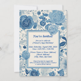 Blue Flowers Birthday Invitation Kaart