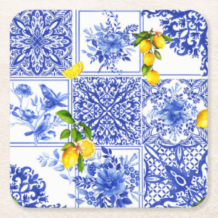 Blue flowers, blue china, porselein, birds kartonnen onderzetters